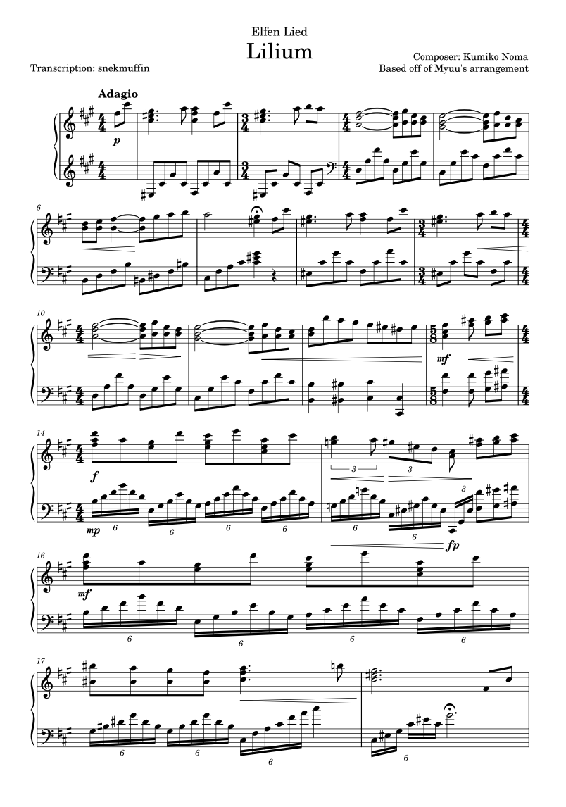 Opening Theme: Elfen Lied ” Lilium “ – Piano Sheet Music Now Available