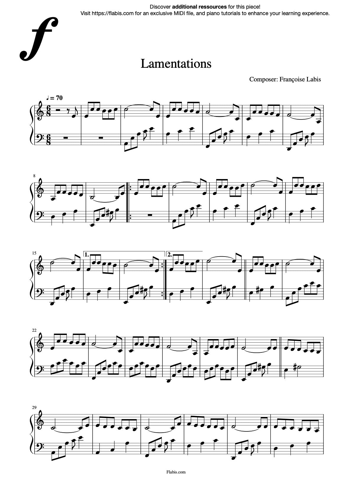 Lamentations – Piano Sheet Music Now Available