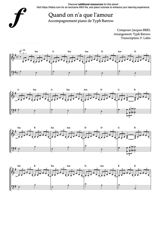 Quand on n'a que l'amour – Piano Sheet Music Now Available