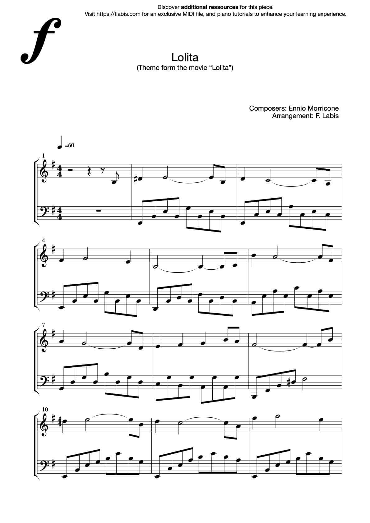 Lolita – Piano Sheet Music Now Available