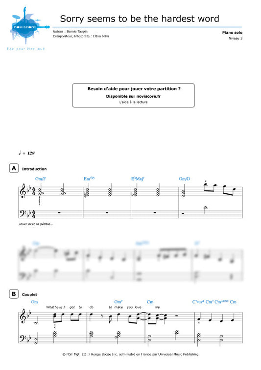 Sorry Seems to Be the Hardest Word – Piano Sheet Music Now Available