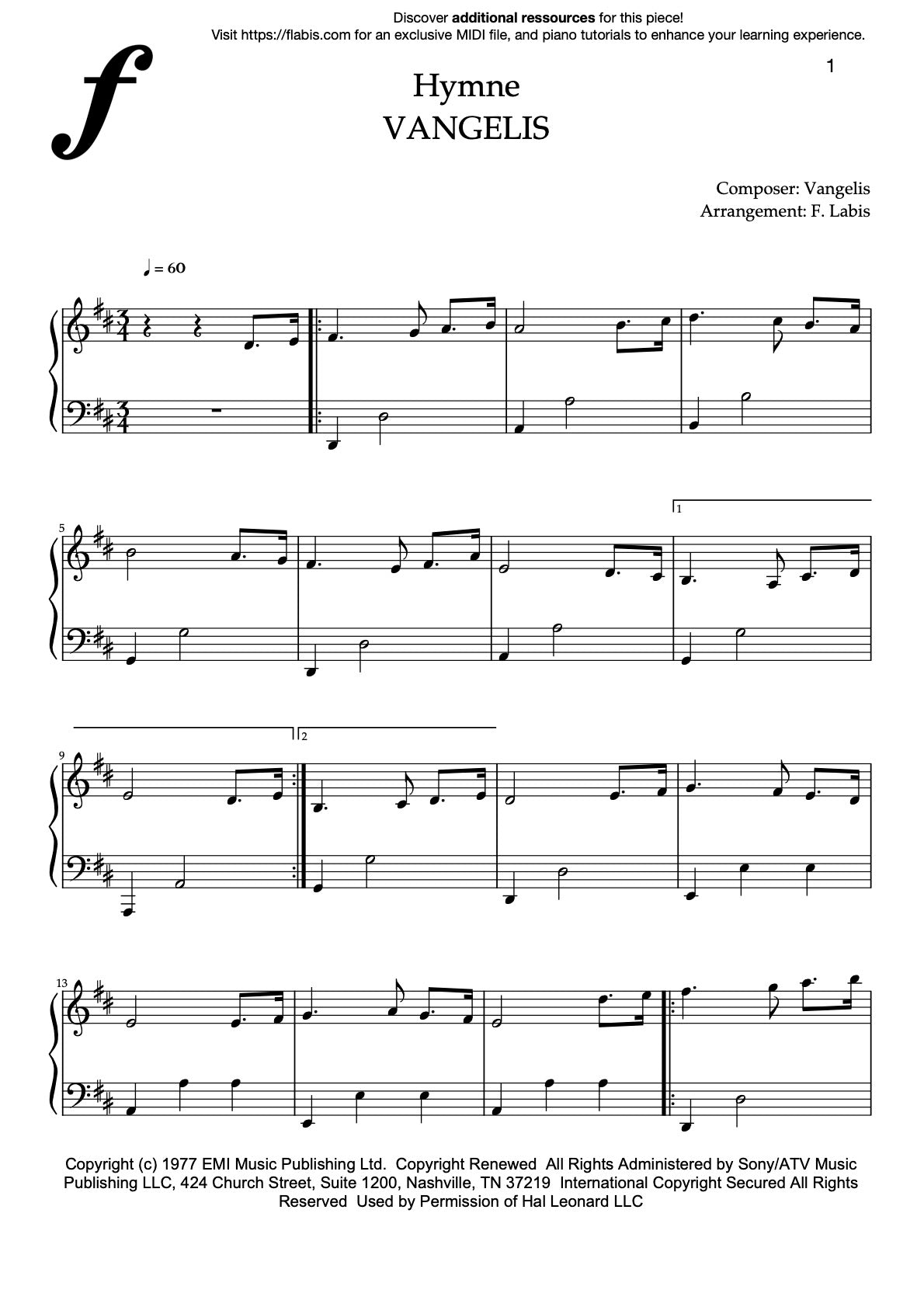 Hymne – Piano Sheet Music (PDF Download)