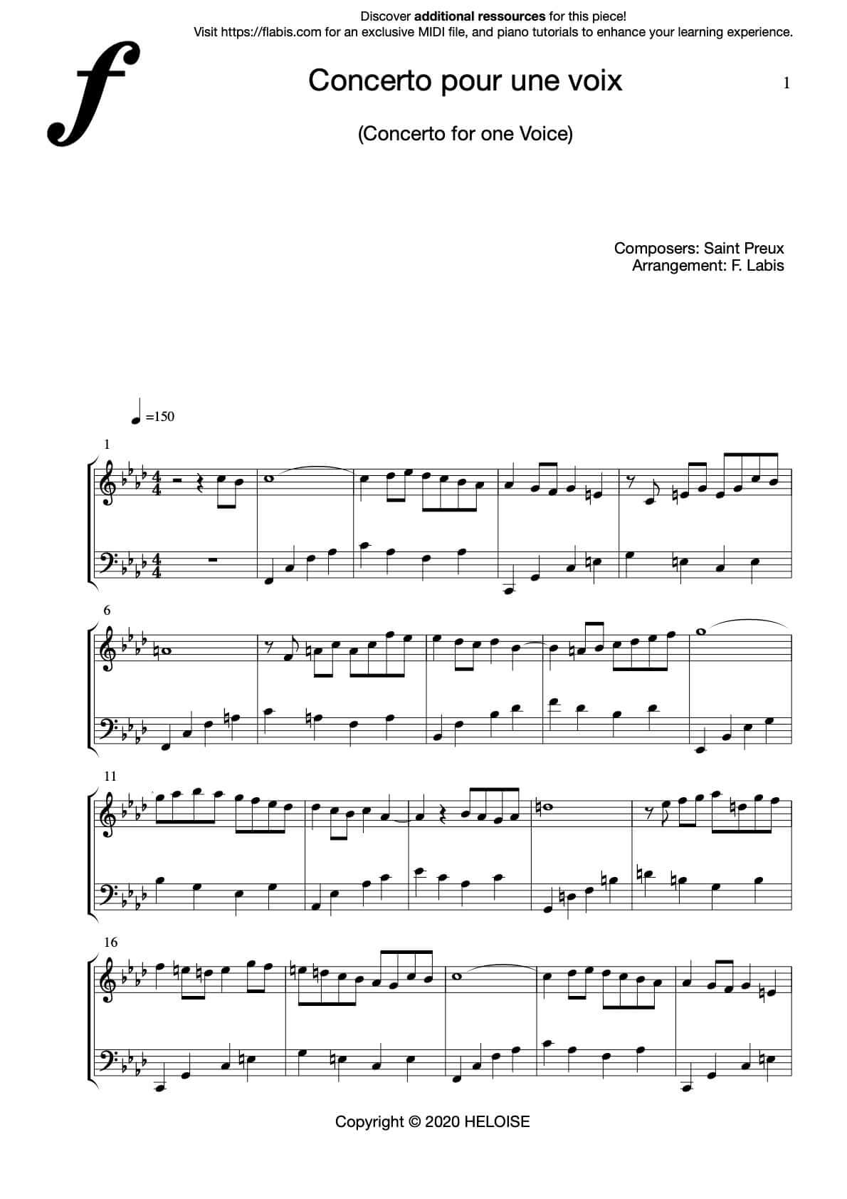 Concerto pour une voix (Concerto for one voice) – Piano Sheet Music (PDF Download)