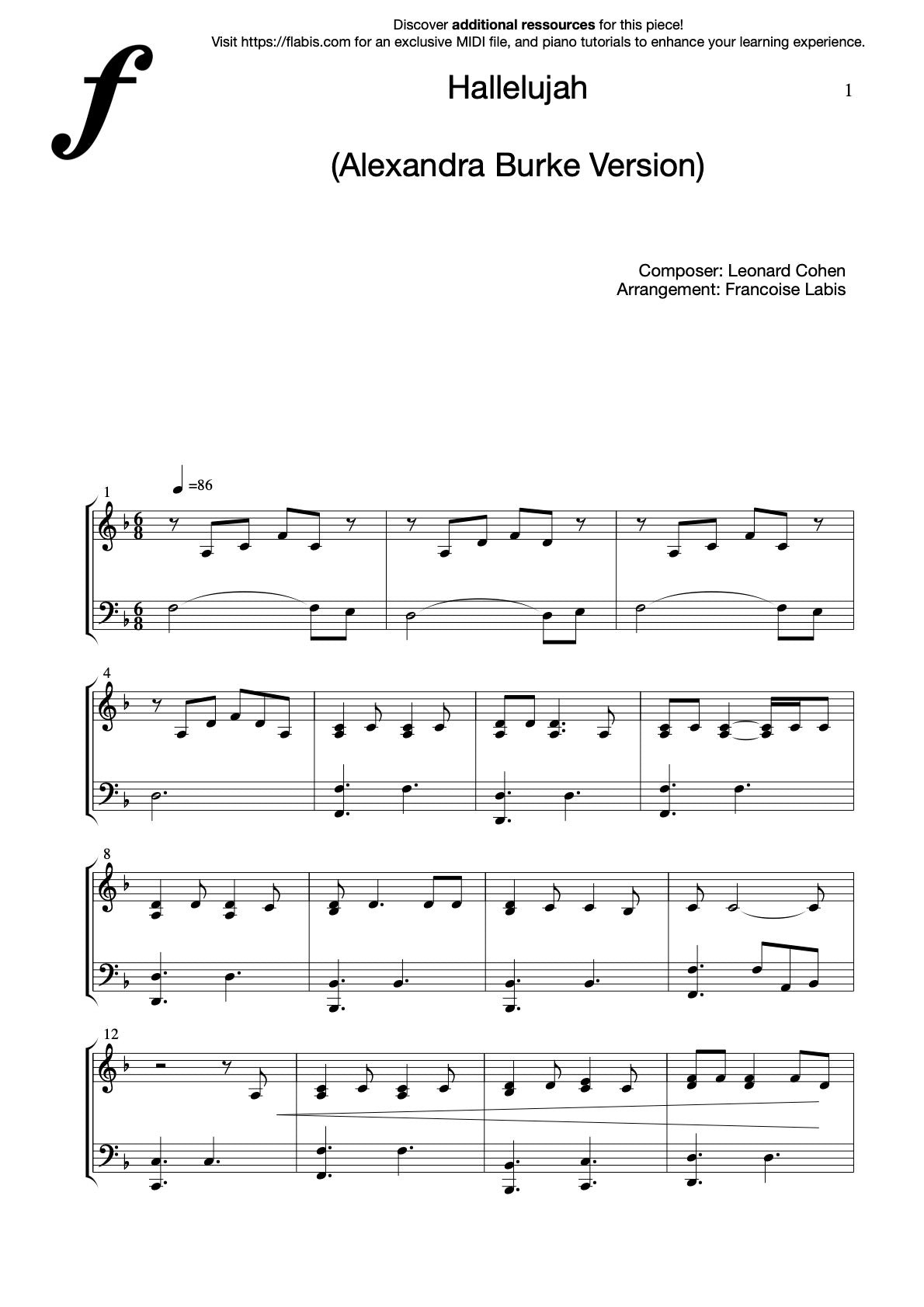 Hallelujah – Piano Sheet Music Now Available