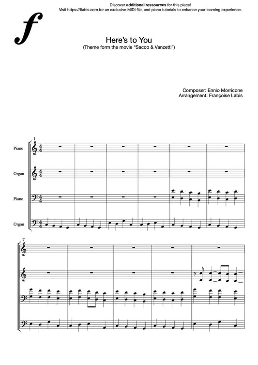 Here's to You - Ennio Morricone  - Piano Sheet Music (PDF Download)