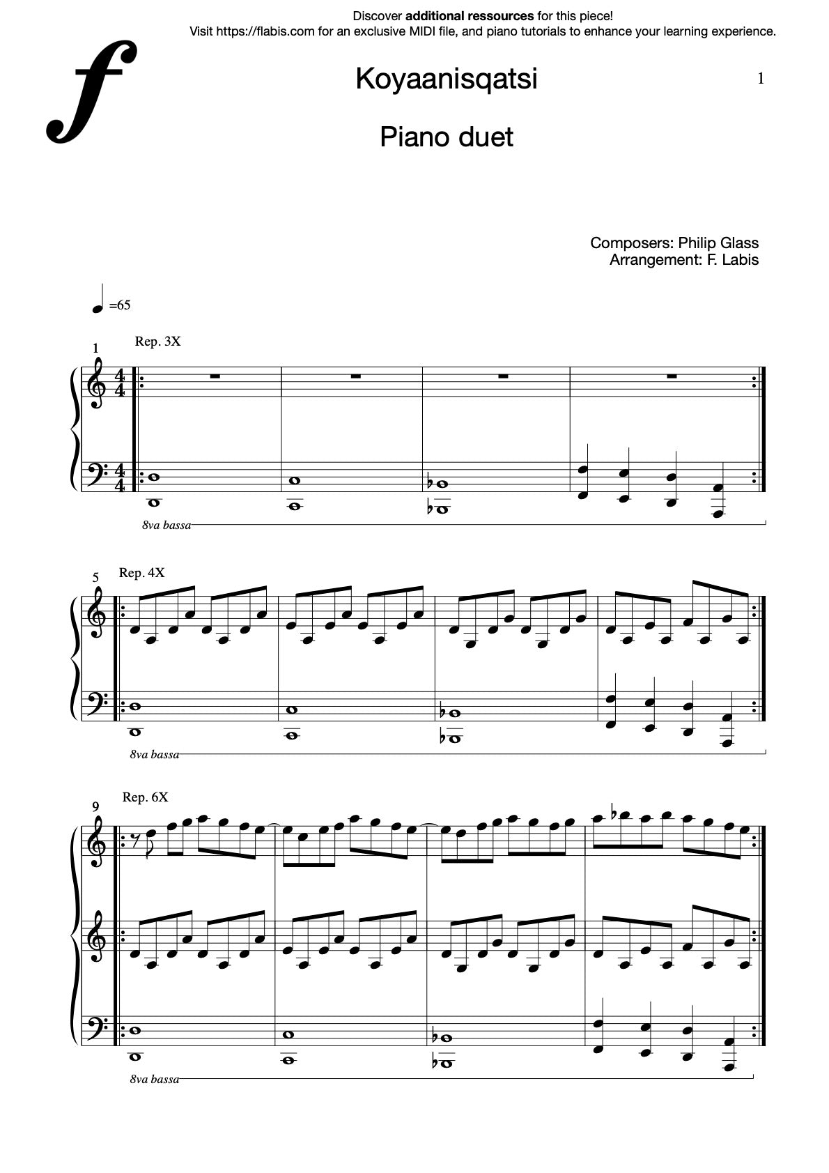 Koyaanisqatsi – Philip Glass - Piano Sheet Music (PDF Download)