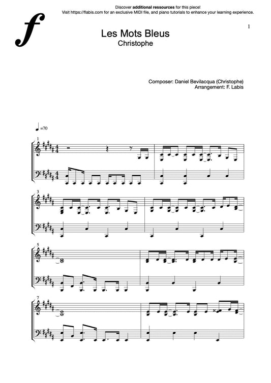 Les mots bleus – Piano Sheet Music Now Available