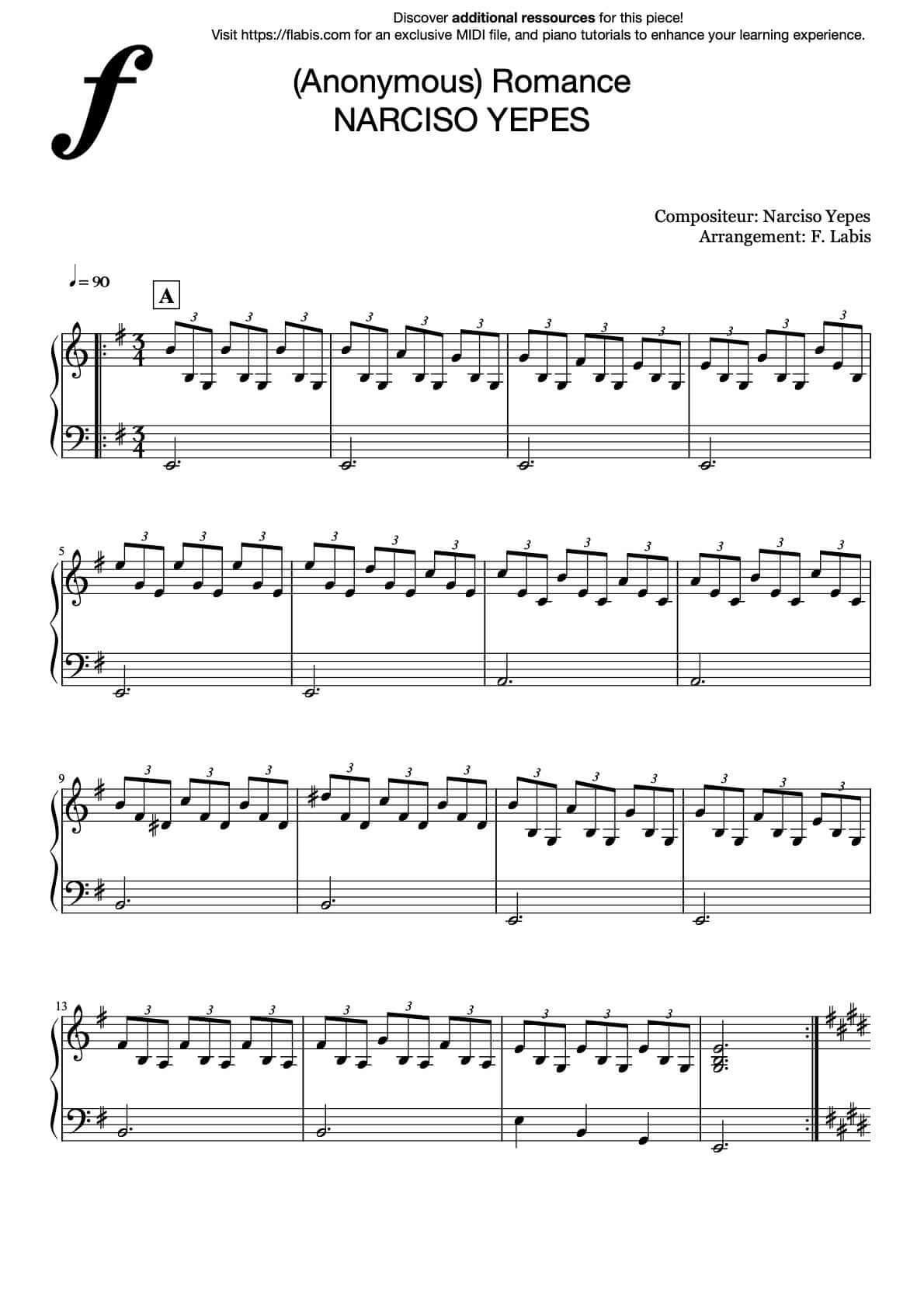 Romance - Narciso Yepes  - Piano Sheet Music (PDF Download)