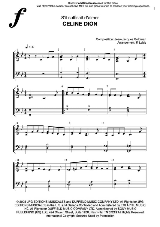 S'il suffisait d'aimer - Céline Dion  - Piano Sheet Music (PDF Download)