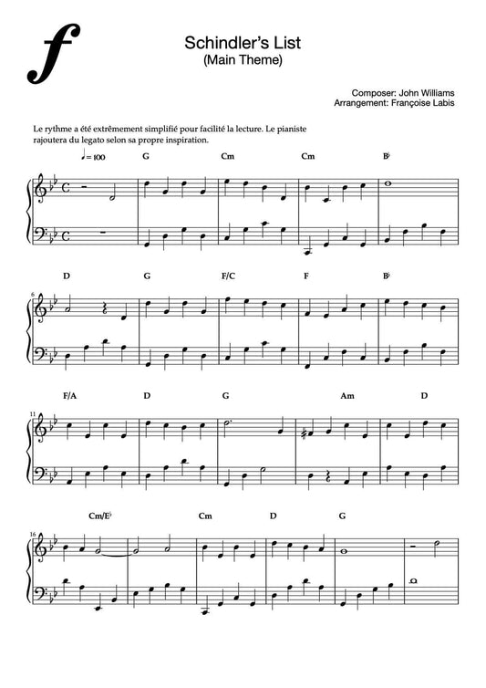 Schindler's list Main Theme – John Williams - Piano Sheet Music (PDF Download)