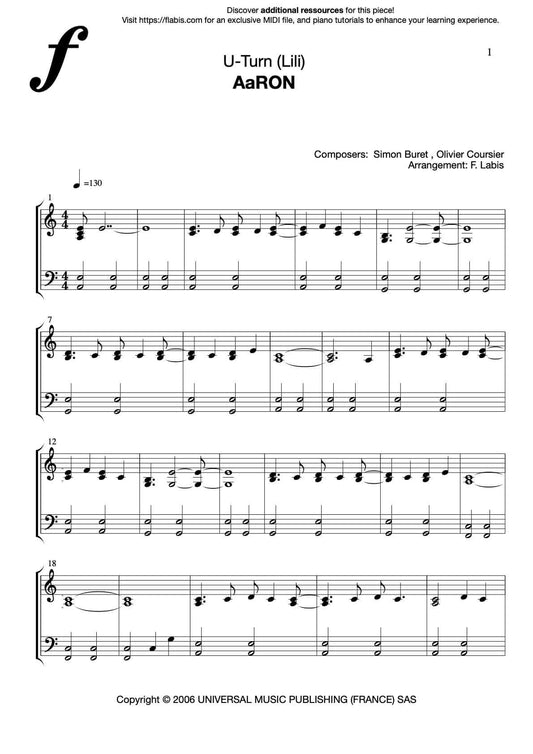 U-Turn - Aaron  - Piano Sheet Music (PDF Download)
