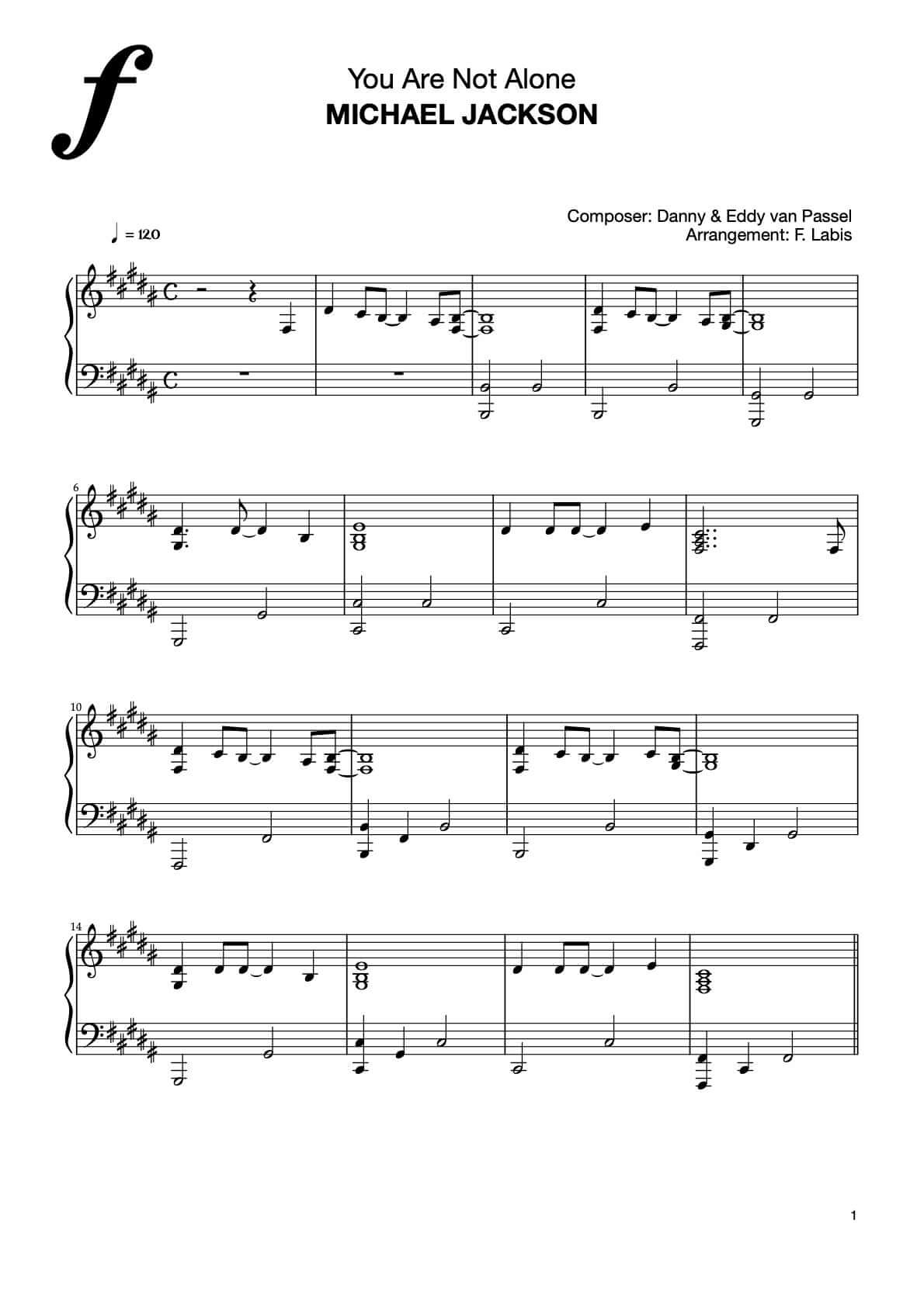 You Are Not Alone – Piano Sheet Music Now Available
