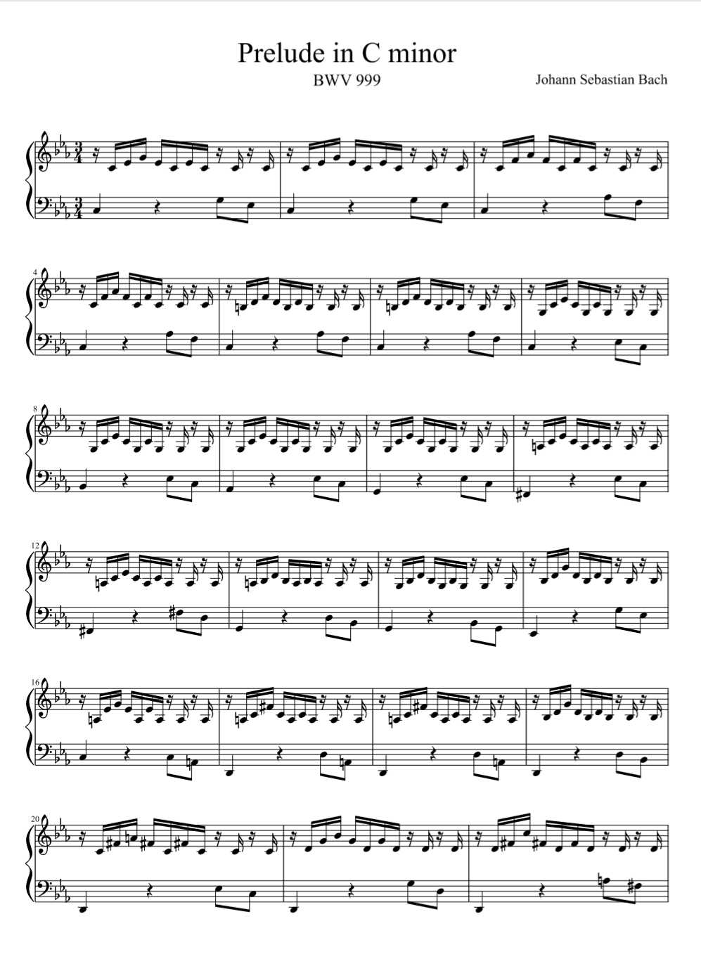 Prelude n. 3 in C Minor – Bach - Piano Sheet Music (PDF Download)