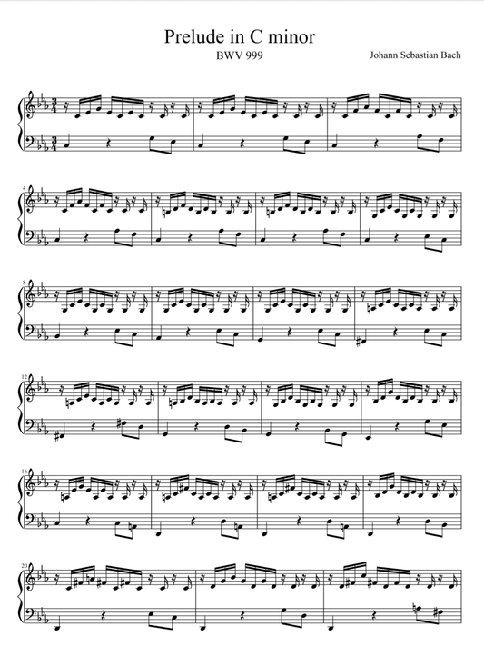 Prelude n. 3 in C Minor – Bach - Piano Sheet Music (PDF Download)