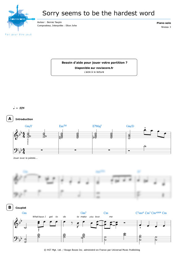 Sorry Seems to Be the Hardest Word – Elton John - Piano Sheet Music