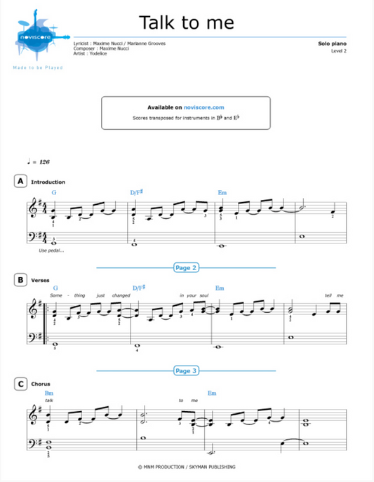 Talk to Me – Piano Sheet Music Now Available