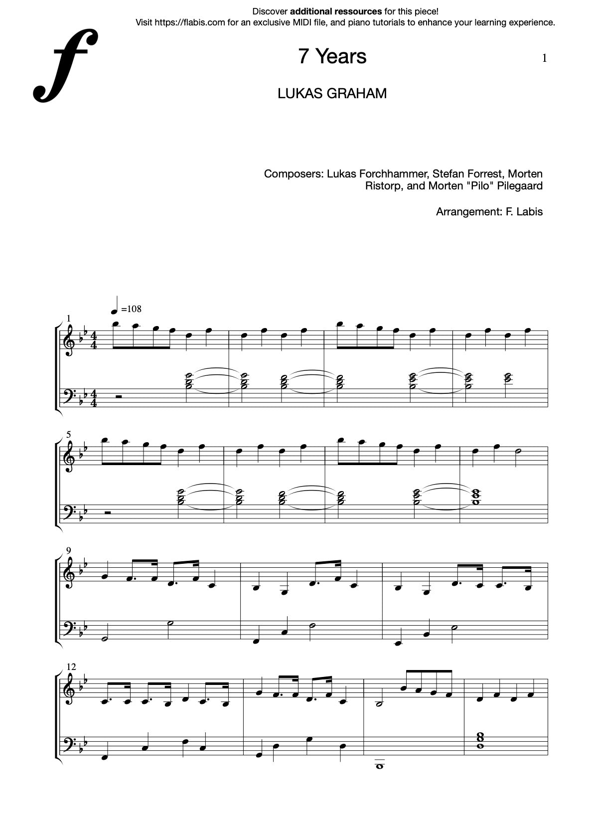 7 Years – Piano Sheet Music (PDF Download)