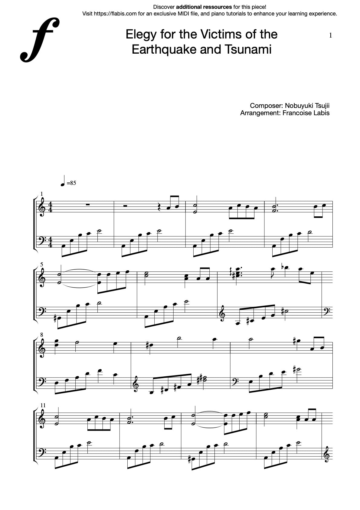 Elegy for the victims of the Tsunami of March 11, 2011 – Piano Sheet Music (PDF Download)