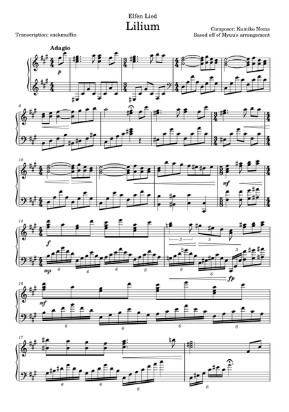 Opening Theme: Elfen Lied ” Lilium “ – Piano Sheet Music (PDF Download)