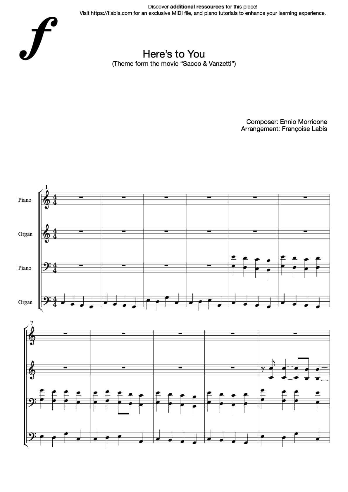 Here’s to you – ENNIO MORRICONE – Piano Sheet Music