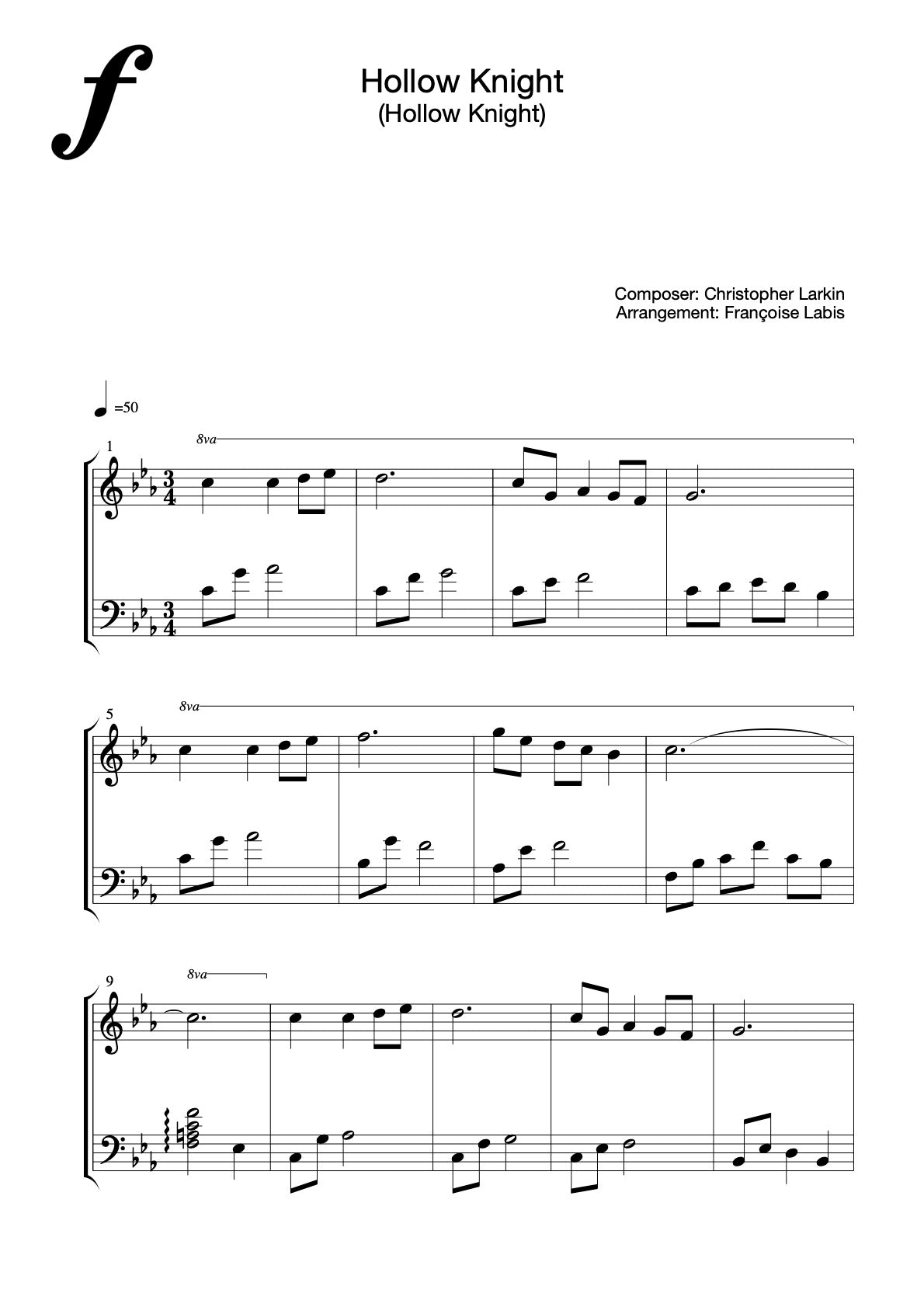 Hollow Knight – Piano Sheet Music (PDF Download)
