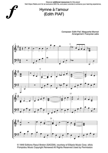 Hymne à l'amour - Edith Piaf - Piano Sheet Music (PDF Download)