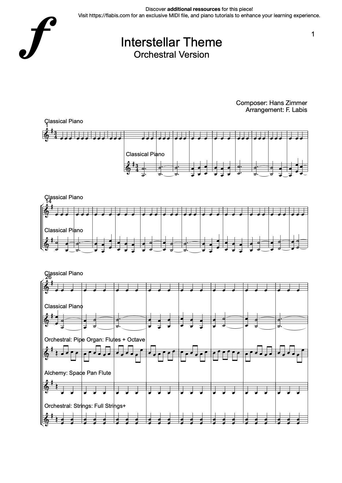 Interstellar - Day One – Piano Sheet Music (PDF Download)