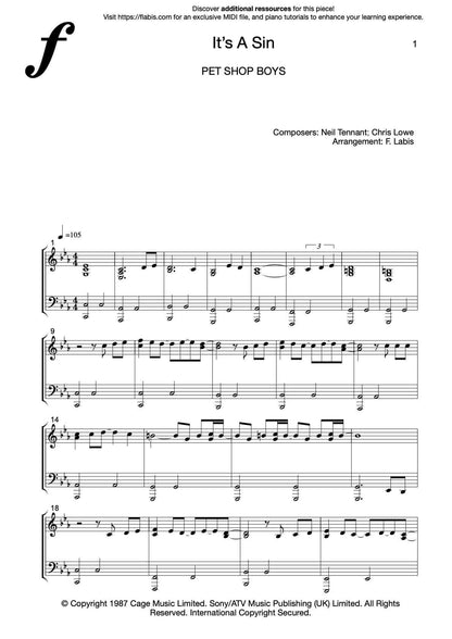 It's a Sin – Piano Sheet Music (PDF Download)
