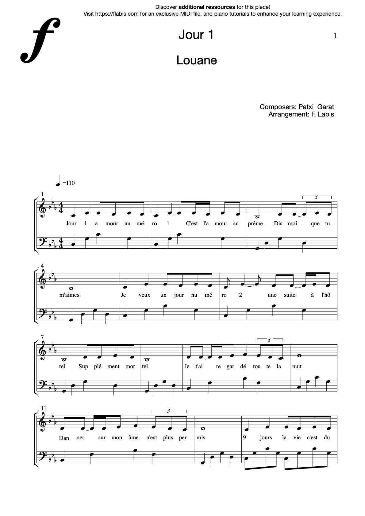 Jour 1 – LOUANE – Piano Sheet Music