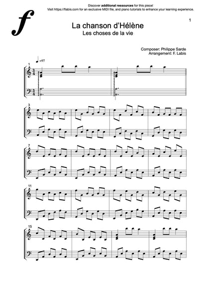La chanson d’Hélène – Piano Sheet Music (PDF Download)