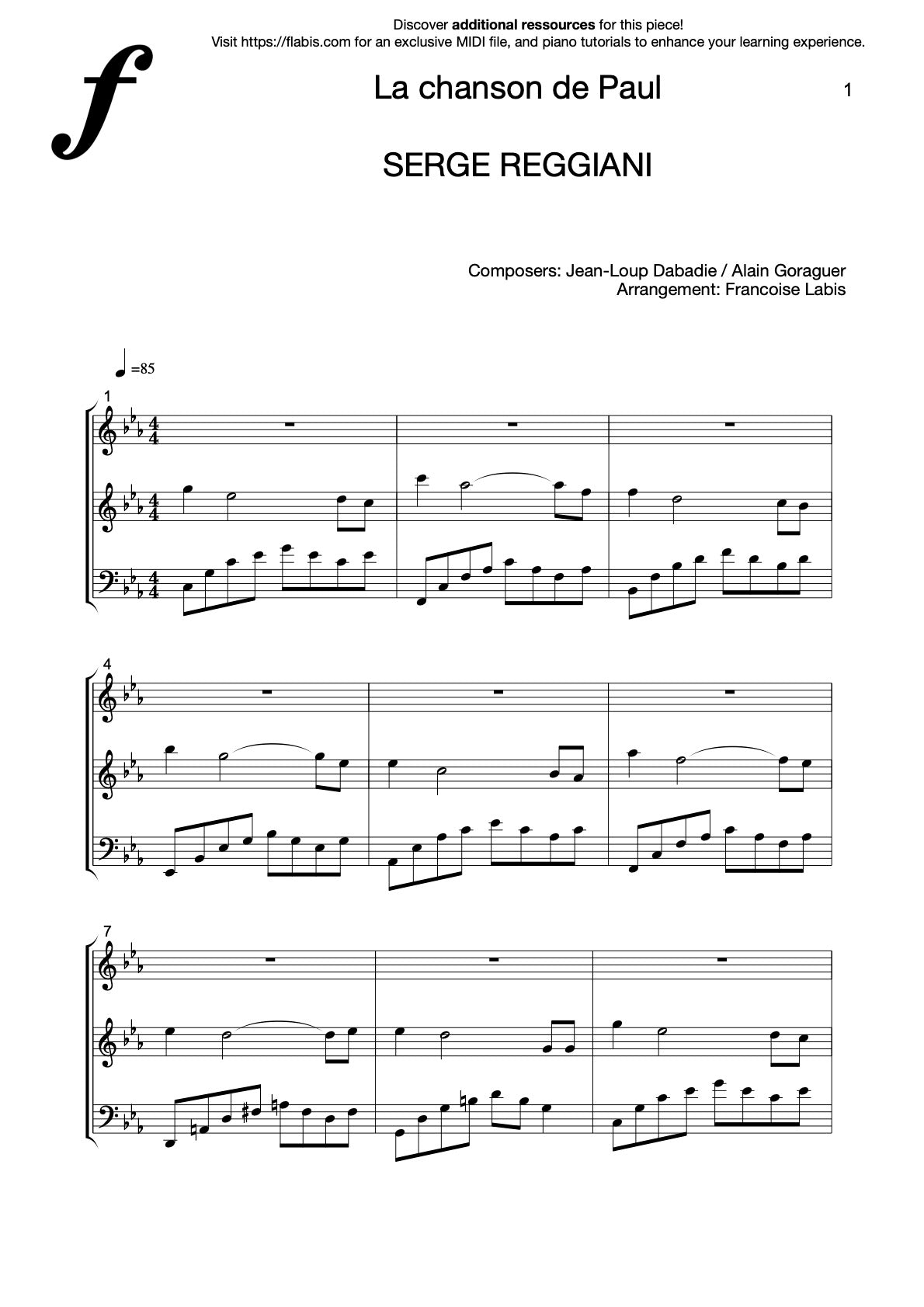 La chanson de Paul – Piano Sheet Music (PDF Download)