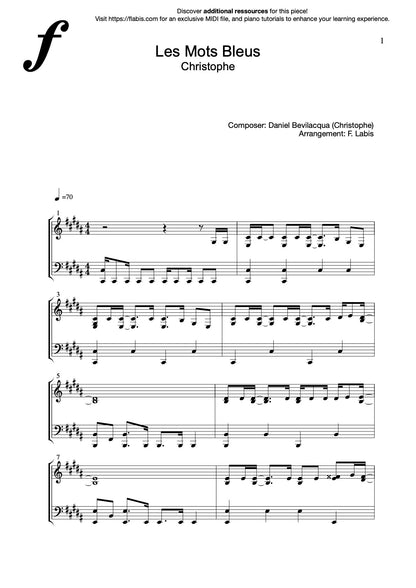 Les mots bleus – Piano Sheet Music (PDF Download)