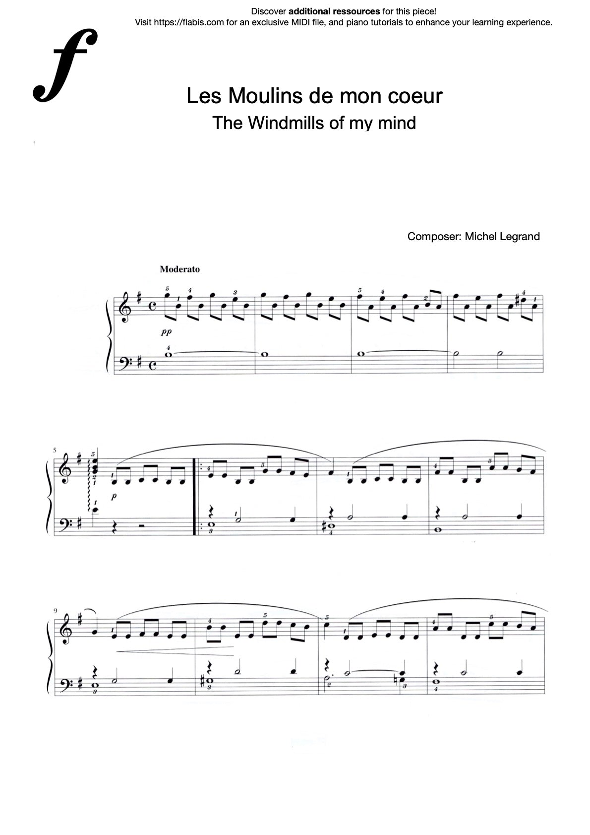 The Windmills of your Mind – MICHEL LEGRAND – Piano Sheet Music