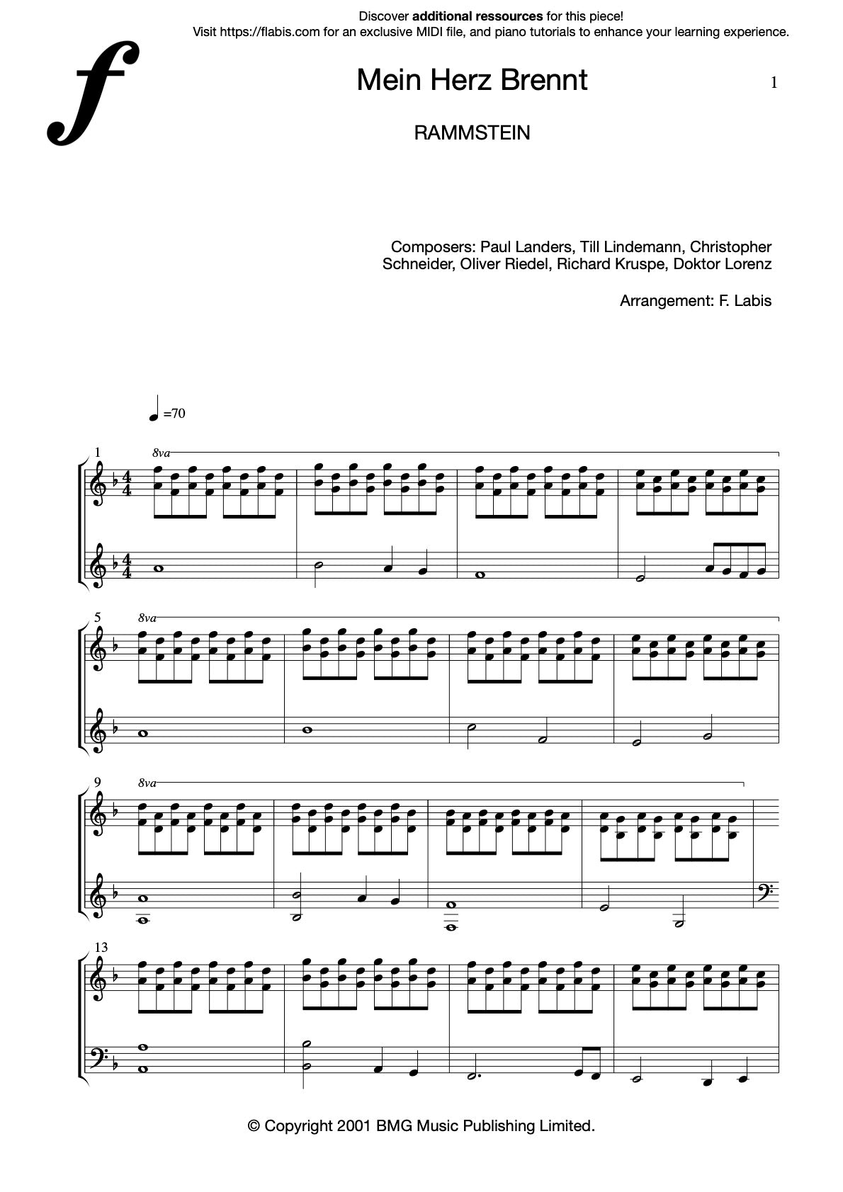 Mein Herz Brennt – RAMMSTEIN – Piano Sheet Music