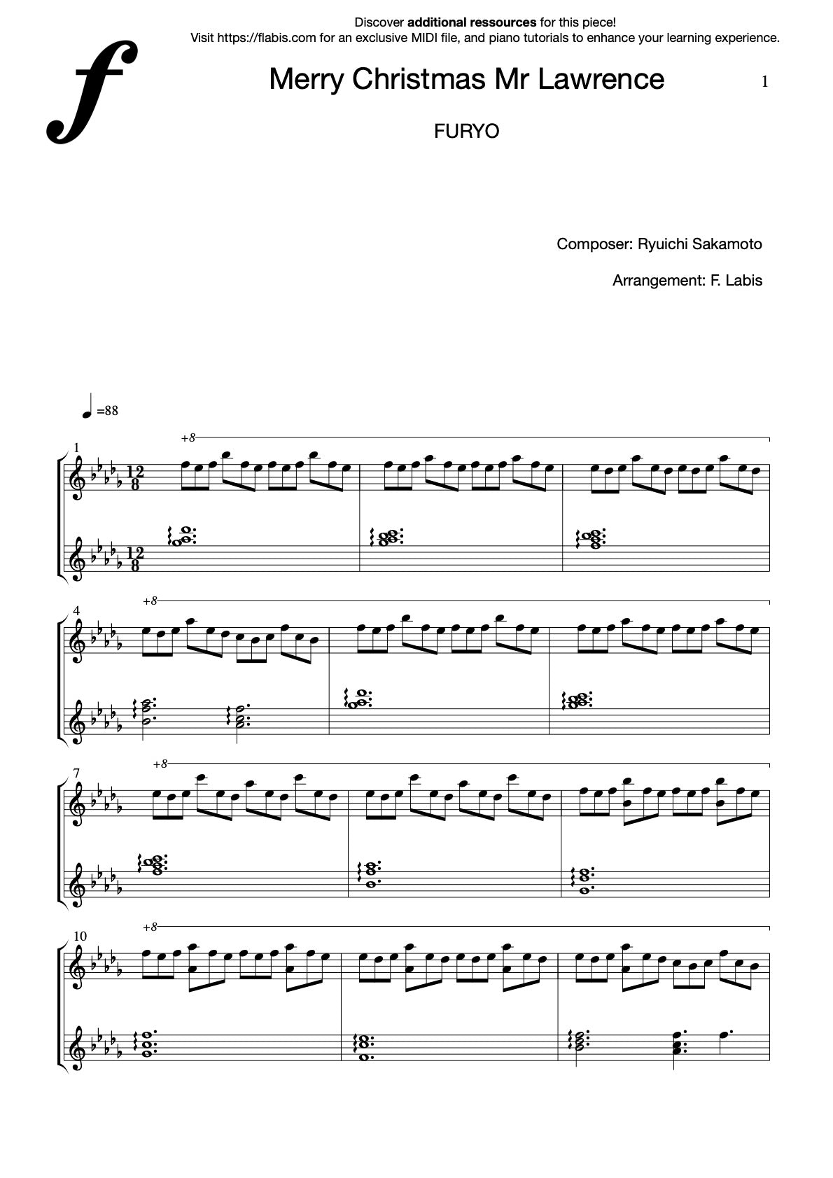 Merry Christmas Mr. Lawrence – Piano Sheet Music (PDF Download)
