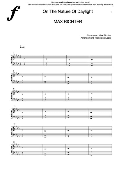 On the Nature of Daylight – Piano Sheet Music (PDF Download)
