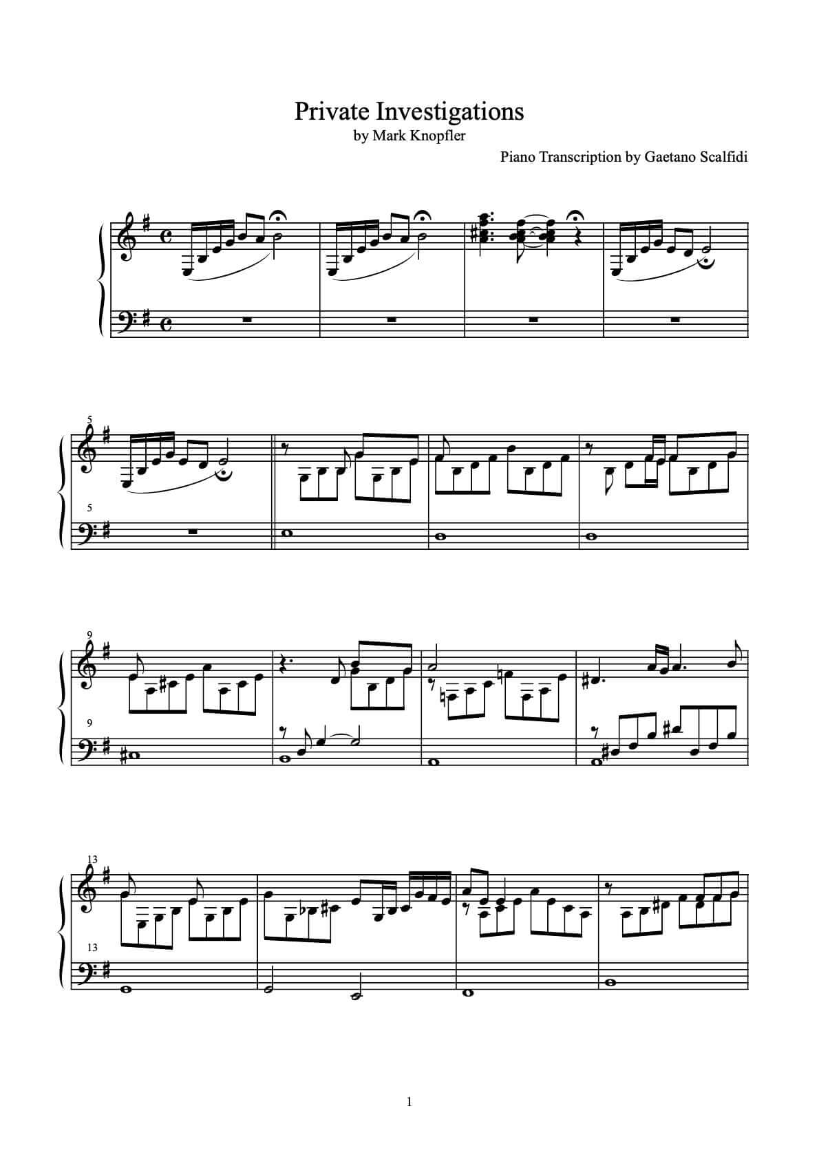 Private Investigations – DIRE TRAITS – Piano Sheet Music