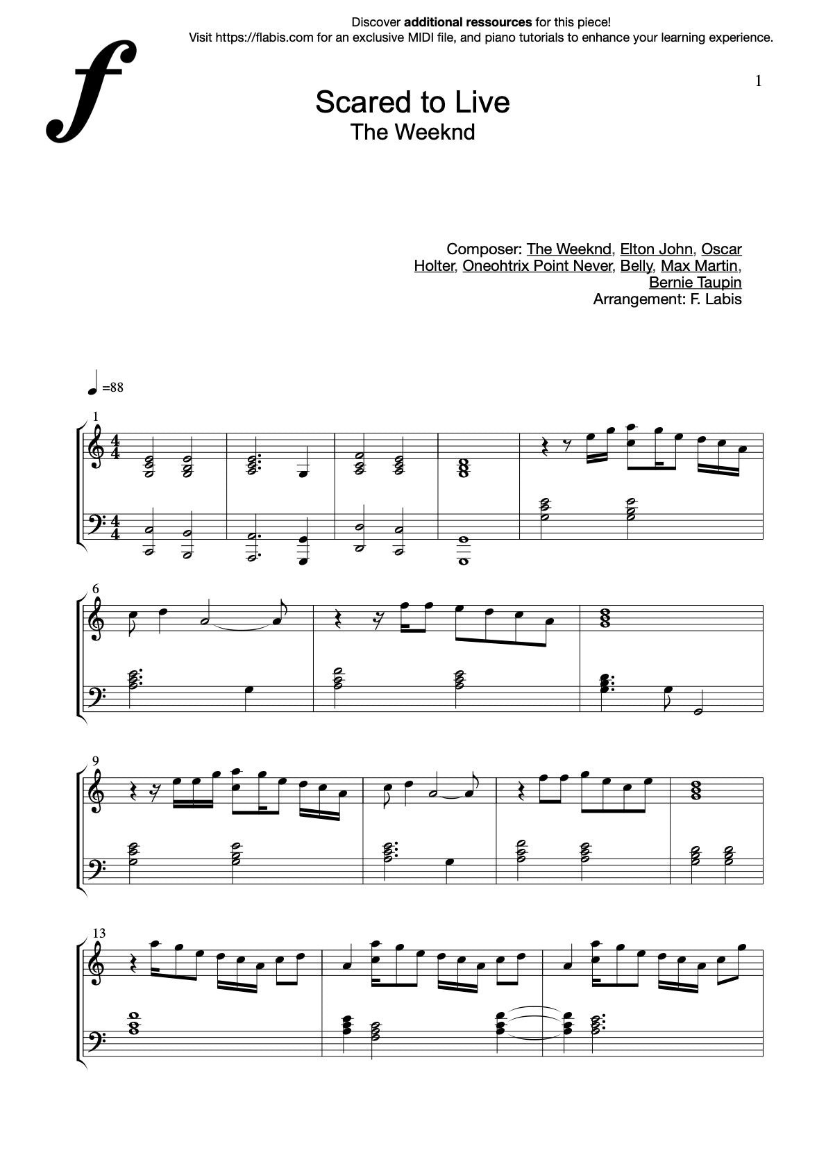 Scared to Live – THE WEEKND – Piano Sheet Music