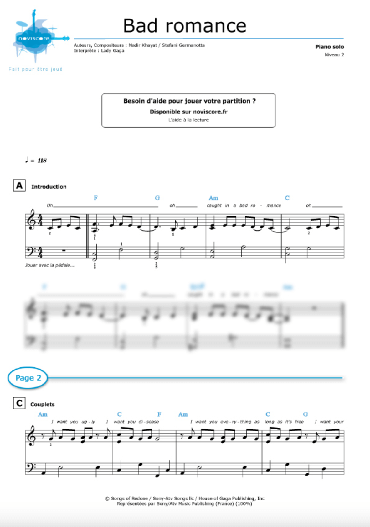 Bad Romance – LADY GAGA – Piano Sheet Music