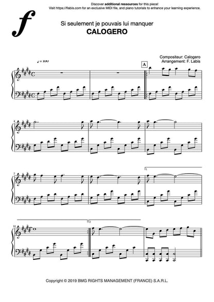 Si seulement je pouvais lui manquer – Piano Sheet Music (PDF Download)