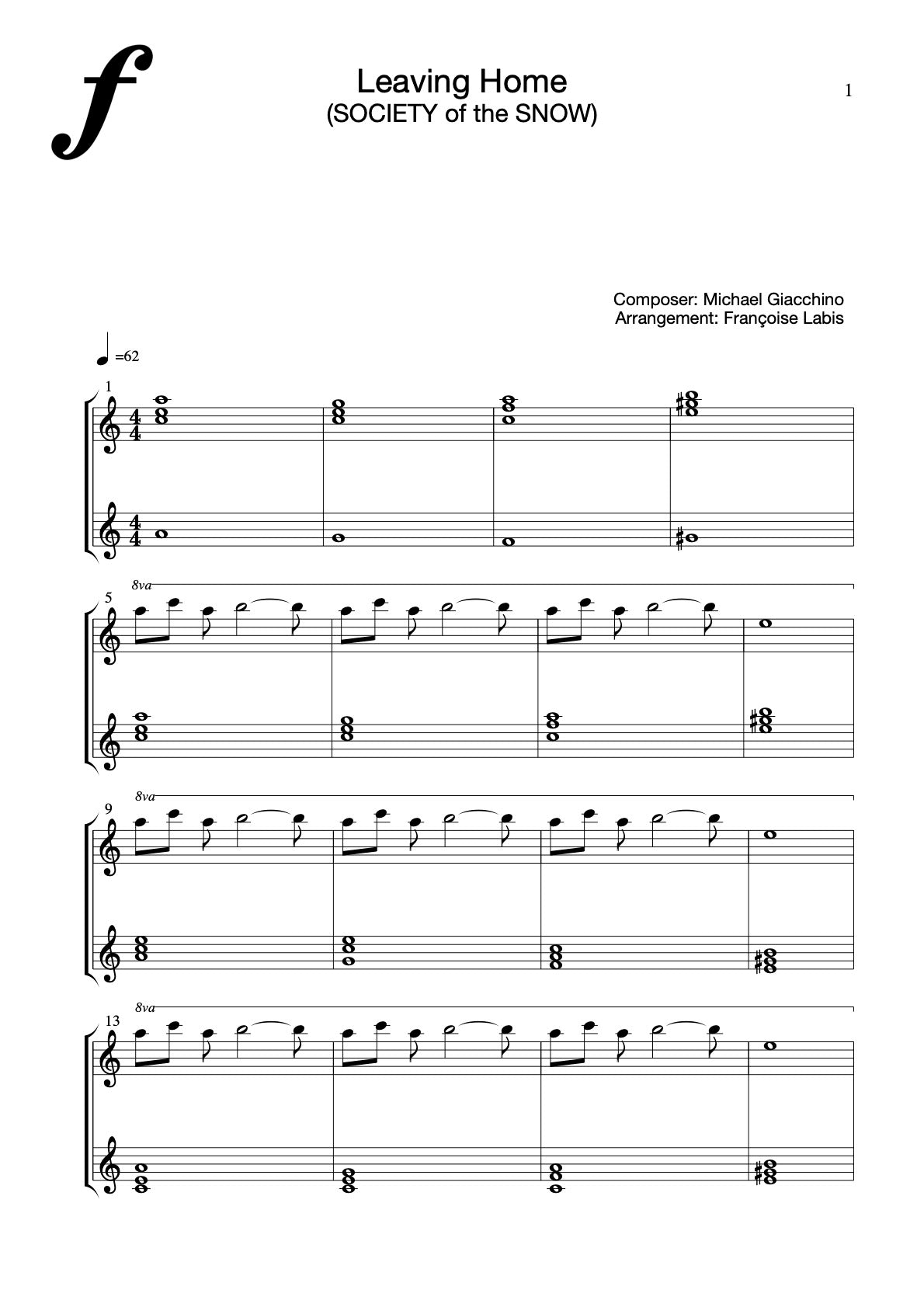 Society Of The Snow – Leaving Home – MICHAEL GIACCHINO – Piano Sheet Music