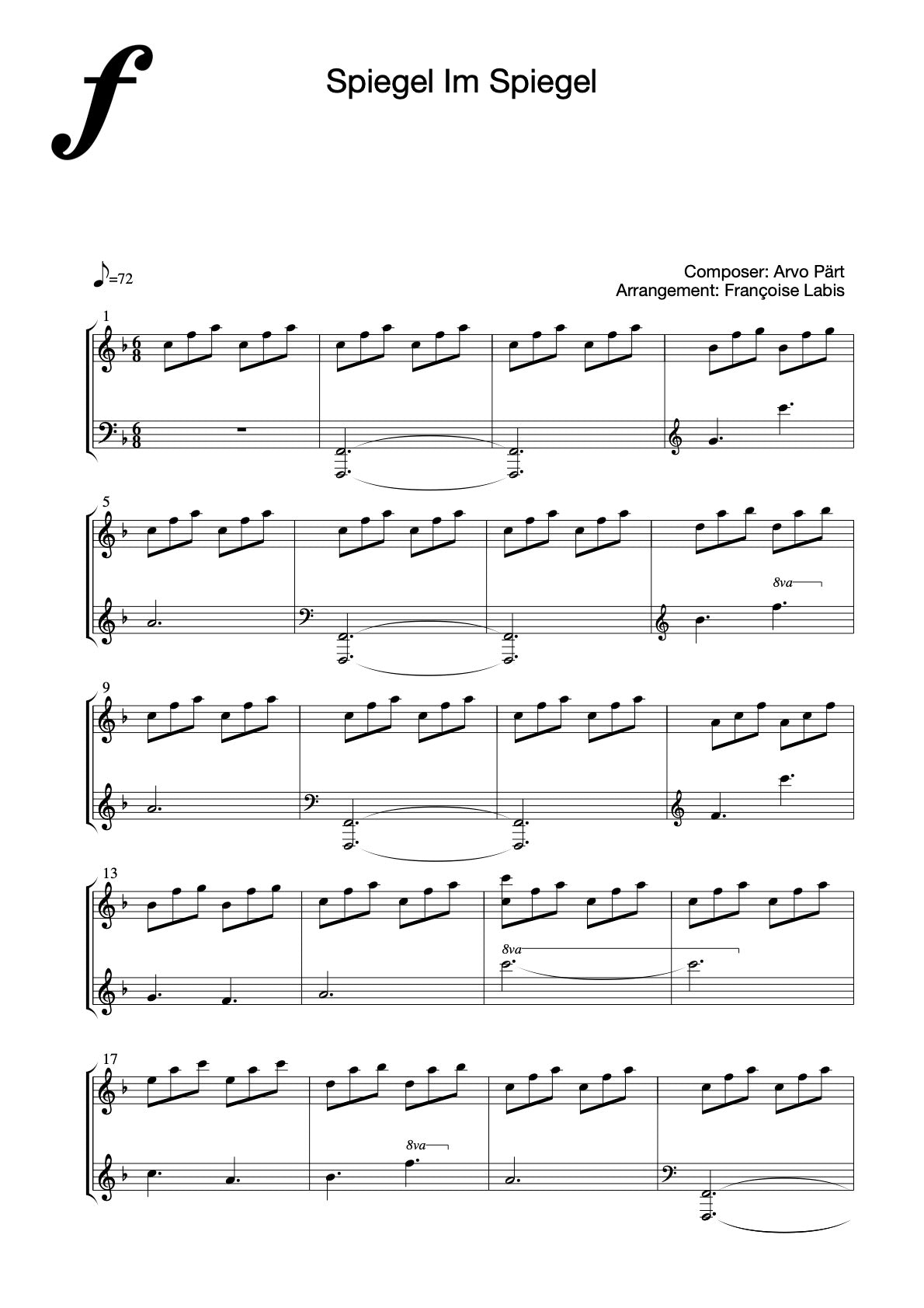 Spiegel Im Spiegel – ARVO PÄRT – Piano Sheet Music