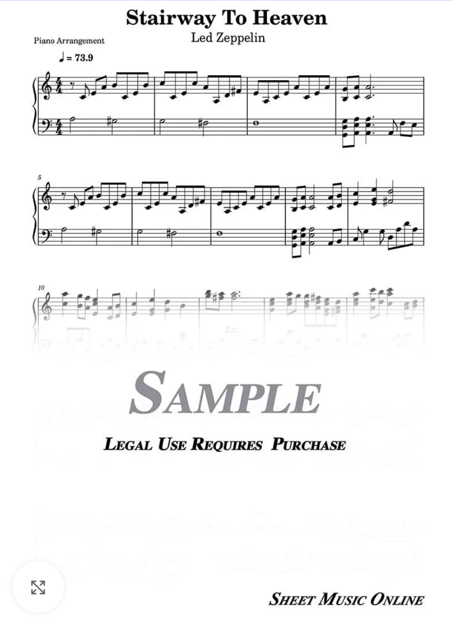 Stairway to Heaven – LED ZEPPELIN – Piano Sheet Music