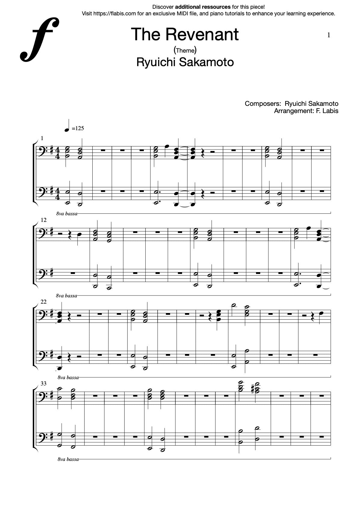 The Revenant Main Theme – Piano Sheet Music (PDF Download)