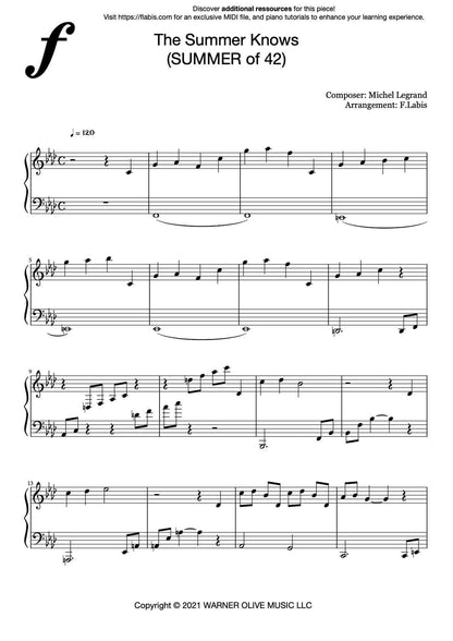 Summer of '42 - The Summer Knows – Piano Sheet Music (PDF Download)