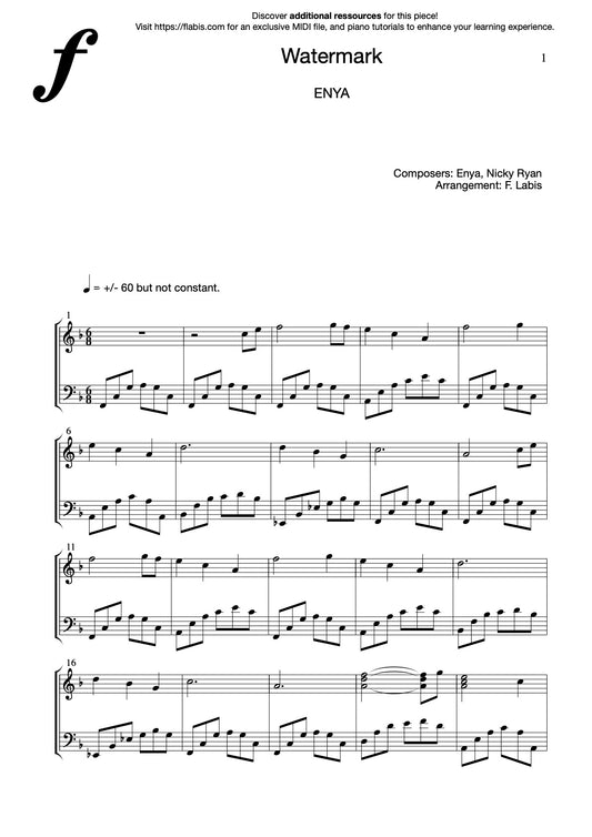 Watermark – Piano Sheet Music (PDF Download)