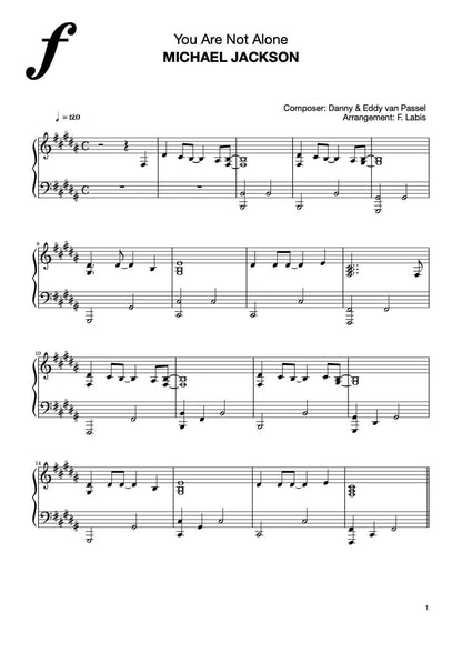 Sheet music for 'You Are Not Alone' by Michael Jackson, exclusive arrangement available on Musicnotes.com.