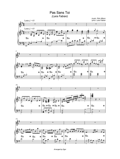 Pas sans toi – LARA FABIAN – Piano Sheet Music Download