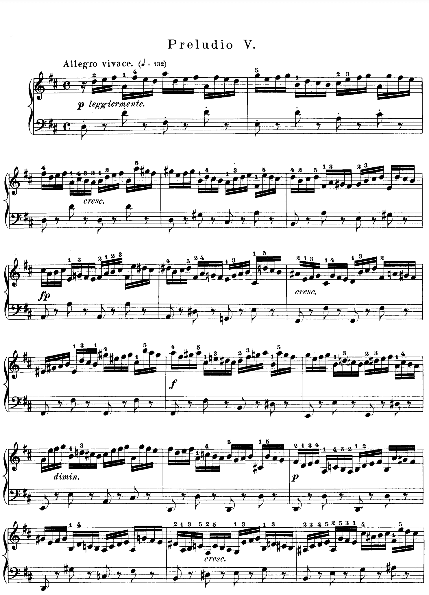 Prelude No. 5 in D Major, BWV 850, WTC I – BACH – Piano Sheet Music