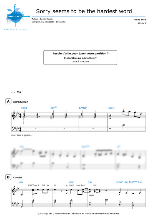 Sorry Seems to Be the Hardest Word – Piano Sheet Music (PDF Download)